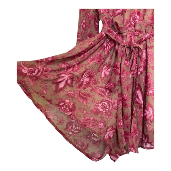 Free People Homemade Imani Floral Bell Sleeve Open Back Romper Dress Pink Medium - Picture 5 of 9